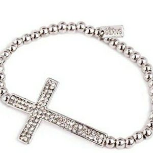 🔴 PAVE CROSS BEADED BRACELET - SILVER